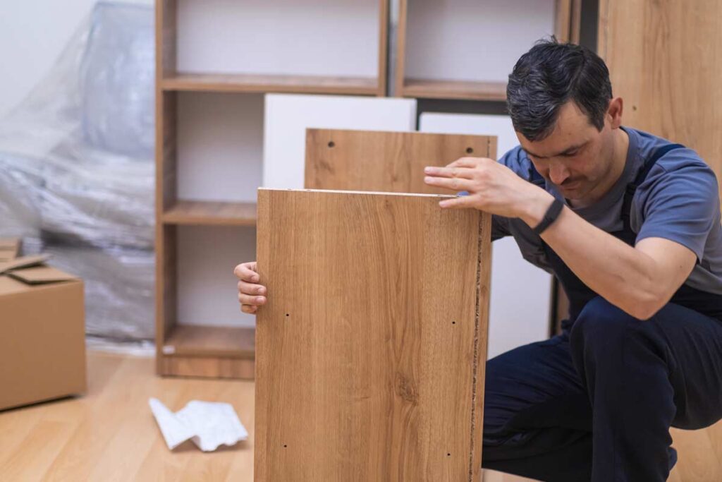 person installing furniture after a move